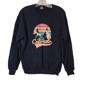 Colorado Graphic Print Sunset Sweatshirt Black Unisex SZ Medium Tourist Visitor